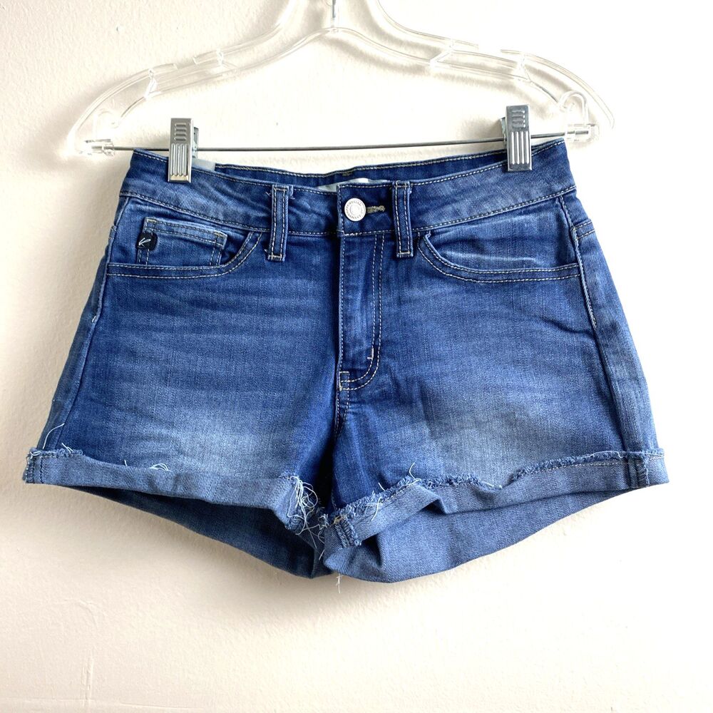Kancan Frayed Hem Roll Cuff Denim Shorts Size 26 Blue Beach Casual